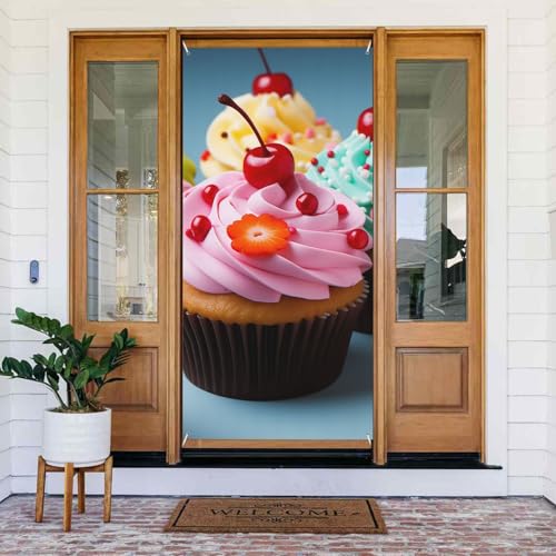 Welcome Spring Door Cover Large Hanging Banner Cupcake Welcome Porch Sign French Privacy Door Window Curtains Photography Background Seasonal Outdoor Decoration von TRSGKSQP