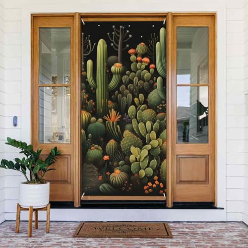 Welcome Spring Door Cover Large Hanging Banner Green Cactus Welcome Porch Sign French Privacy Door Window Curtains Photography Background Seasonal Outdoor Decoration von TRSGKSQP