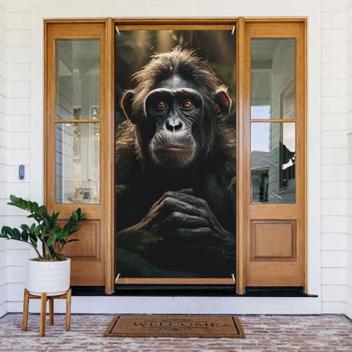 Welcome Spring Door Cover Large Hanging Banner Monkey in Jungle Welcome Porch Sign French Privacy Door Window Curtains Photography Background Seasonal Outdoor Decoration von TRSGKSQP