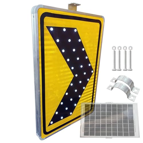 LED-Straßenrand-Anzeigeschild rechts, Solar-Blinkende Chevron-Schilder aus Aluminium, Pfeil-Metallschild mit Zubehör(24x31.5in) von TRTDYFKH