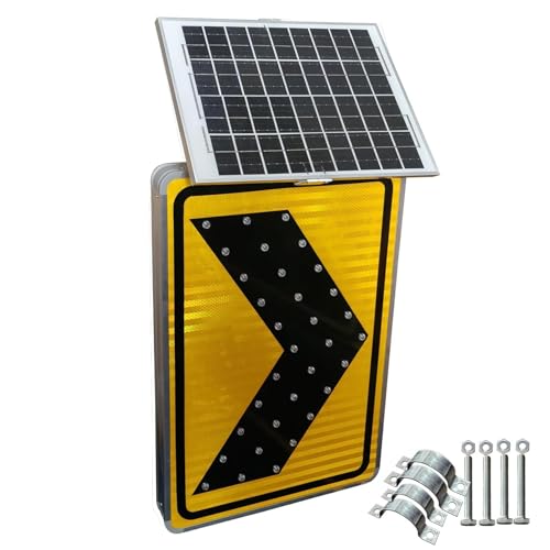 Solarbetriebenes blinkendes Pfeil-Verkehrszeichen, LED-Rechts-Chevron-Warnung, Aluminium-Straßensignalschilder, hochintensives reflektierendes Material(24x31.5in) von TRTDYFKH
