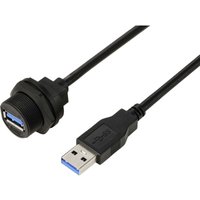 USB 3.0-Buchse auf Stecker, IP67 (Gewinde), Kabel 0,5 m TC-E13T-FU3-PWF/MU3-NWA-0.5PV-S Wasserdicht von TRU Components