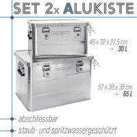 Set 2x Aluminium Box mit Deckel Silber Alu Kiste Box 30 + 65 l Alukiste Transportbox Metallbox Alu Aufbewahrungsbox Boxen Abschliessbar Metallkiste von TRUCKY