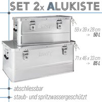 Trucky - Set 2x Aluminium Box mit Deckel Silber Alu Kiste Box 50 + 85 l Alukiste Transportbox Metallbox Alu Aufbewahrungsbox Boxen Abschliessbar von TRUCKY