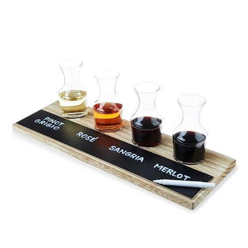 TRUE 10640 Weinflug-Set, Weinprobierkaraffen mit Kreidetafel und Serviertablett aus Holz, natur von TRUE