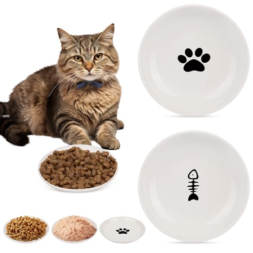 Katzennapf Keramik, 3 Stück Futternapf Katze, Katzennapf Flach, Katzen Fressnapf zur Erleichterung von Whisker-Müdigkeit, Katzenfutter Teller, Katzen Napfset, Katzen Napf für Kätzchen und Kleintiere von TRUEIN