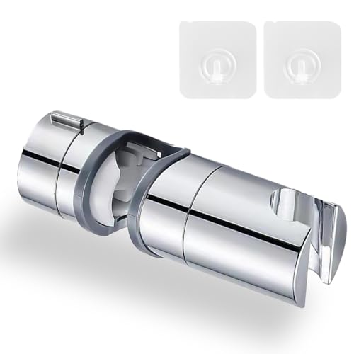 TRUEIN Handbrause Halterung, 19-25 mm Drehbar Brausehalter mit 2 Klebehaken, 360° Drehbar Duschkopfhalterung Ohne Bohren, Universal Verstellbar Brausehalter für Slide Bar für Badezimmer von TRUEIN