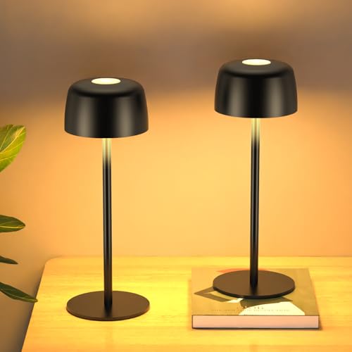 TRUMPETS Kabellose Tischlampe Akku Dimmbar, Kleine Tischlampe Vollmetall 3 Farbtemperatur, Nachttischlampe Kabellos USB-C, IP54, H25cm,für Outdoor Nachttisch Esstisch Schreibtisch von TRUMPETS