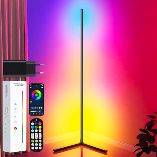 TRUMPETS LED Stehlampe Wohnzimmer 165cm, RGB Ecklampe Dimmbar mit Fernbedienung und APP, 16 Millionen Farben, Musikmodi, DIY-Modus & Timing -Funktion für Schlafzimmer (Mit Adapter 10W) von TRUMPETS