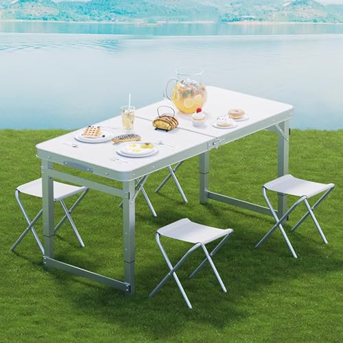 TRUNXUCL Campingtisch Faltbar mit Hockern, Tragbarer Outdoor Utility Tisch für Picknick, Wasserdichter, Höhenverstellbarer Tisch für Essen, Picknick und Party von TRUNXUCL