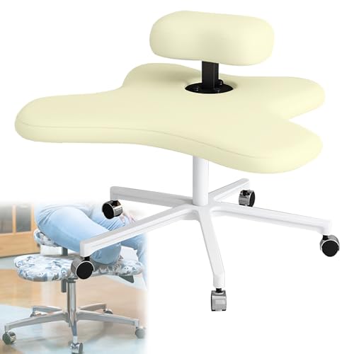TRUNXUCL Meditation Chair mit Rollen, Kniestuhl Ergonomisch für Büro und Zuhause, Höhenverstellbarer Kniestuhl mit Gekreuzten Beinen, Knie Liegestuhl mit Mehreren Sitzpositionen (Color : Beige) von TRUNXUCL