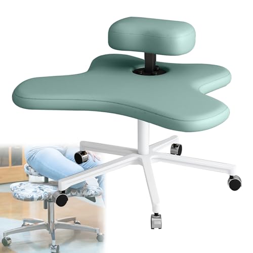 TRUNXUCL Meditation Chair mit Rollen, Kniestuhl Ergonomisch für Büro und Zuhause, Höhenverstellbarer Kniestuhl mit Gekreuzten Beinen, Knie Liegestuhl mit Mehreren Sitzpositionen (Color : Green) von TRUNXUCL
