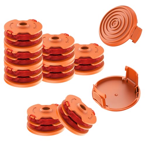 WA0007/50022833 Trimmerspule für Worx, kompatibel mit Worx WG116 WG118 WG119 WG124 WG183 Rasentrimmer. Passend für Worx Weed Eater String und 50019417 Spulenkappenabdeckung. (8 Spulen, 2 Kappen) von TRUSTLIONTEK