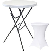 Stehtisch mit Husse Partytisch klappbar Ø 80 cm Höhe 110 cm in Weiß mit pflegeleichter Husse in Weiß von TRUTZHOLM®