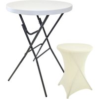 Stehtisch mit Husse Partytisch klappbar ø 80 cm Höhe 110 cm Bistrotisch in Weiß mit Husse in Beige von TRUTZHOLM®