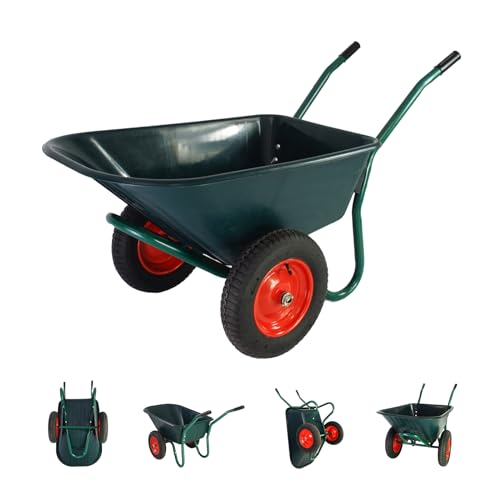TRUTZHOLM 2-Rad Schubkarre 100 L 160 kg Gartenschubkarre mit 4 PR Lufträdern auf Stahlfelgen für Garten, BAU und Stall Schiebkarre Gartenkarre 73 cm Griffhöhe von TRUTZHOLM