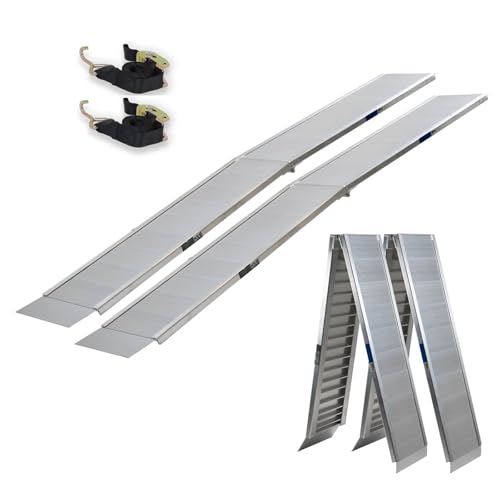 TRUTZHOLM 2 x Alu Auffahrrampe klappbar 307 cm extra lang 900 kg Antirutsch geriffelt Motorradrampen bewegliche Auflage anpassungsfähig Flacher Auffahrwinkel von TRUTZHOLM