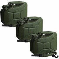 Trutzholm ® - 3x Benzinkanister Kraftstoffkanister Metall 10 Liter Hammerschlag Olivgrün inkl. Ausgießer + Halter von TRUTZHOLM