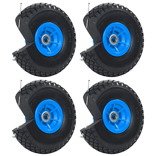 TRUTZHOLM 4X pannensichere Ersatzräder für Bollerwagen, Gartenwagen oder Sackkarre 260x85mm Vollgummi 3.00-4 PU Ersatzrad Rad Reifen 75mm Nabenlänge grün (Blau, versetzte 60 mm Nabe) von TRUTZHOLM