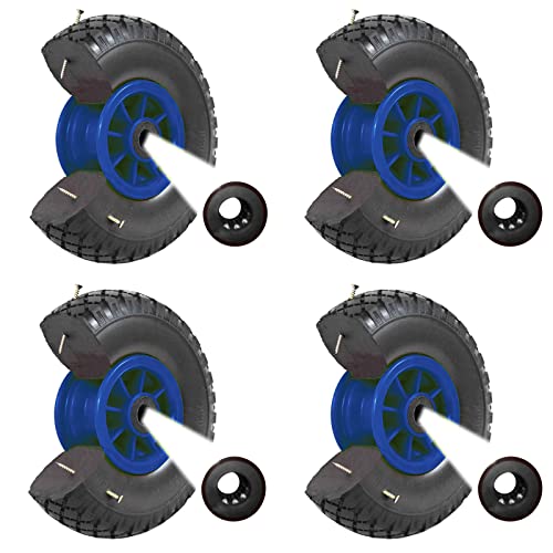 TRUTZHOLM 4X pannensichere Ersatzräder für Bollerwagen, Gartenwagen oder Sackkarre 260x85mm Vollgummi 3.00-4 PU Ersatzrad Rad Reifen 75mm Nabenlänge grün (Blau, zentrierte 75 mm Nabe) von TRUTZHOLM