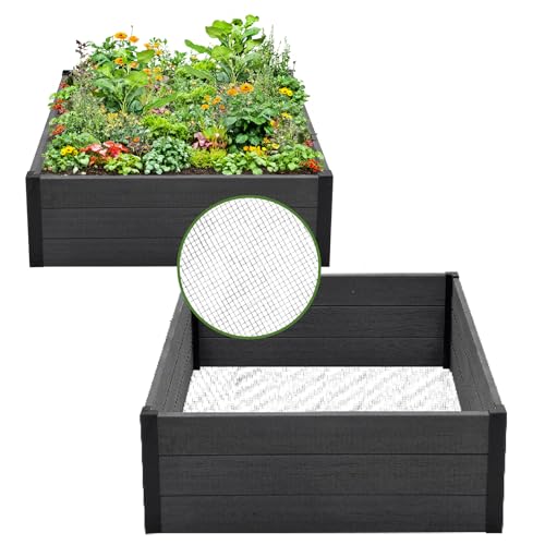 TRUTZHOLM Pflanzkasten Blumenkasten mit Wühlmausgitter 100x100x28,5 cm ca. 260 Liter Holzoptik robust stabil langlebig Hochbeet von TRUTZHOLM