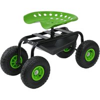Gartenscooter mit Ablage Stahl 150 kg Sitzhöhe 44-52 cm Sitz 360° drehbar Lufträder in Schwarz-grün von TRUTZHOLM