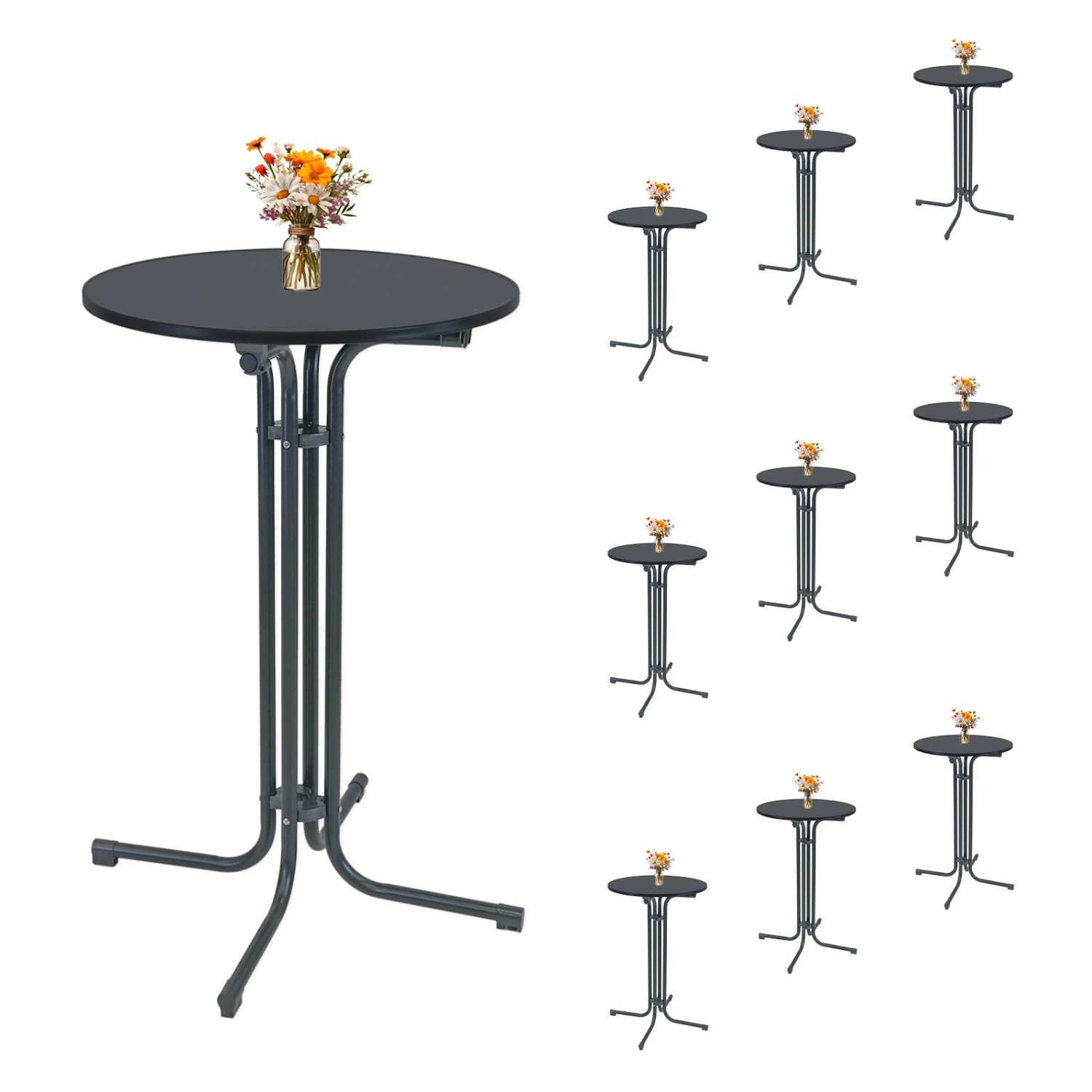 TRUTZHOLM 10x Stehtisch Klappbar Durchmesser 70 cm Höhe 110 cm Stahl Anthrazit von TRUTZHOLM
