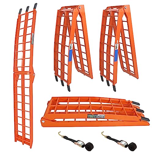 TRUTZHOLM 2X Auffahrrampe klappbar 180 cm 680 kg Faltbare Alu Verladerampen Antirutsch 3400 kg Traglast Einzelrampe Motorrad ATV Quad PKW Auto Laderampe geriffelte Einzelstäbe Verladerampe orange von TRUTZHOLM