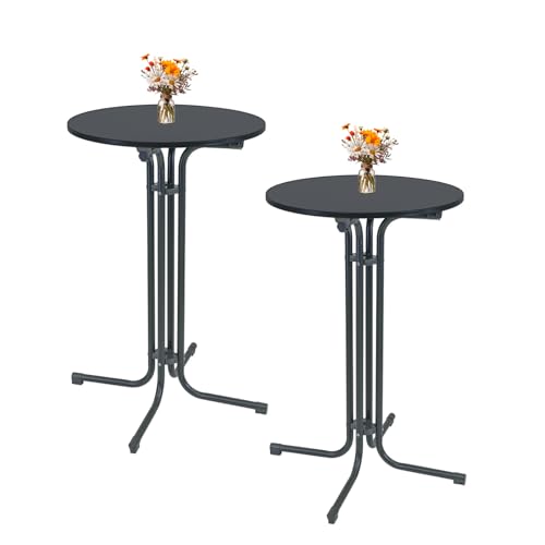 TRUTZHOLM 2X Stehtisch klappbar Ø 70 cm in Anthrazit Höhe 110 cm aus Stahl Gastrotisch Partytisch Bistrotisch Gartentisch Indoor & Outdoor für Hochzeiten und Gartenfeste wetterbeständig pflegeleicht von TRUTZHOLM
