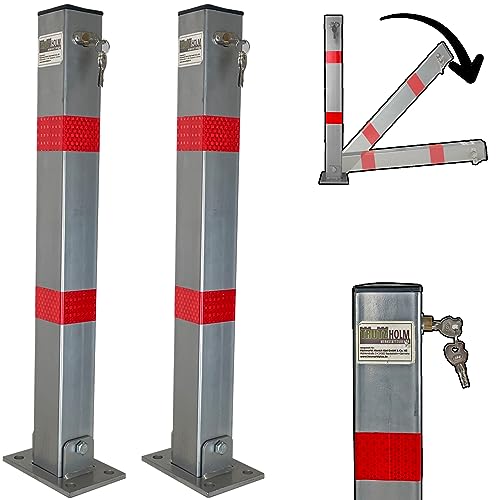 TRUTZHOLM 2x Absperrpfosten eckig Parkplatzsperre Sperrpfosten klappbar Standfuß Poller Pfosten Signalstreifen Parkplatz Sperre von TRUTZHOLM