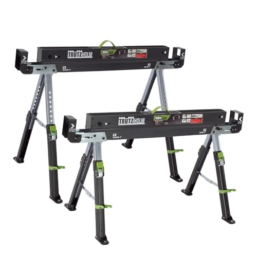 TRUTZHOLM 2x Sägebock 2.0 DELUXE 9-fach höhenverstellbar Stahl bis 1300 kg Klappbock Arbeitsbock Werkbock verstellbare Klemmen für Kanthölzer integrierter Tragegriff Unterstellbock Werkbank von TRUTZHOLM
