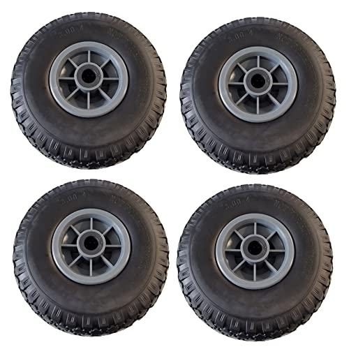 TRUTZHOLM 4X pannensichere Ersatzräder für Bollerwagen, Gartenwagen oder Sackkarre 260x85mm Vollgummi 3.00-4 PU Ersatzrad Rad Reifen 75mm Nabenlänge grün (Grau, zentrierte 75 mm Nabe) von TRUTZHOLM
