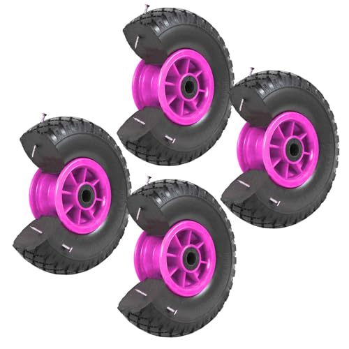 TRUTZHOLM 4X pannensichere Ersatzräder für Bollerwagen, Gartenwagen oder Sackkarre 260x85mm Vollgummi 3.00-4 PU Ersatzrad Rad Reifen 75mm Nabenlänge grün (Pink, zentrierte 75 mm Nabe) von TRUTZHOLM