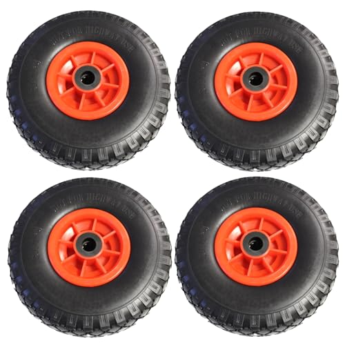 TRUTZHOLM 4X pannensichere Ersatzräder für Bollerwagen, Gartenwagen oder Sackkarre 260x85mm Vollgummi 3.00-4 PU Ersatzrad Rad Reifen 75mm Nabenlänge grün (Rot, zentrierte 75 mm Nabe) von TRUTZHOLM
