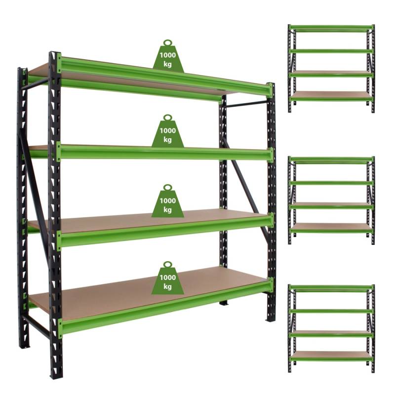 TRUTZHOLM 4x Industrieregal Milo 200x190x60cm Steckbar Erweiterbar 4 Ebenen 4 Tonnen von TRUTZHOLM