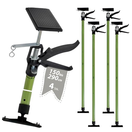 TRUTZHOLM 4 x Profi Einhandstütze teleskopierbar 115 cm bis 290 cm bis 30 Kg Montagestütze Teleskopstütze Teleskopauszug und Klemm-/Schnellspannsystem 45 Grad neigbar Deckenstütze von TRUTZHOLM