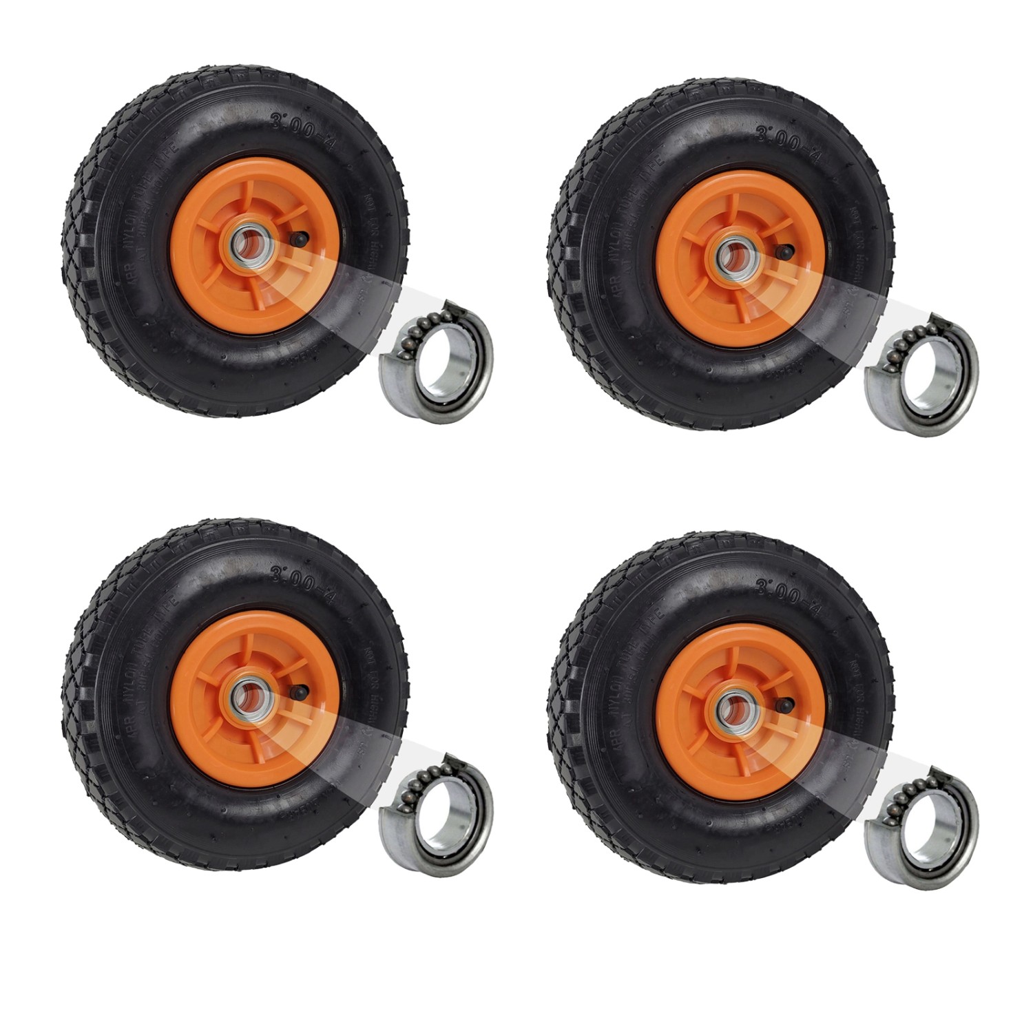 TRUTZHOLM 4x Sackkarrenrad Luftrad 260x85 mm 3.00-4 60mm Nabenlänge Nabenversatz Orange von TRUTZHOLM