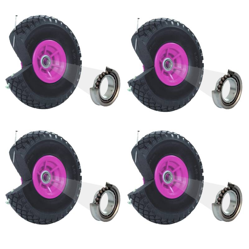 TRUTZHOLM 4x Sackkarrenrad PU Rad 260x85mm 3.00-4 60mm Durchmesser 20mm Pink von TRUTZHOLM