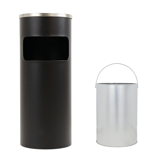TRUTZHOLM Standaschenbecher 61 x 25 cm 30 L Schwarz Metall pulverbeschichtet Mülleimer mit Inneneimer und Abaschschale 2 in 1 Mülleimer Abfalleimer mit Aschenbecher von TRUTZHOLM
