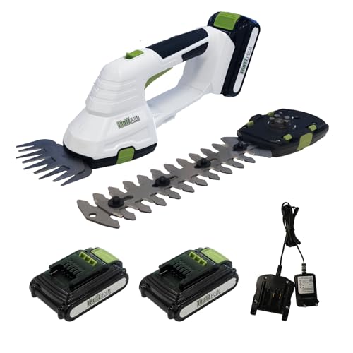 TRUTZHOLM Akku Rasentrimmer 2-in-1 inkl. 2X 20V 2.0Ah Akku L-Ionen 10 cm Gras- und 20 cm Strauchklinge Akku Grasschere Rasenkantentrimmer Rasenschere Strauchschere Heckenschere mit Akku und Ladegerät von TRUTZHOLM