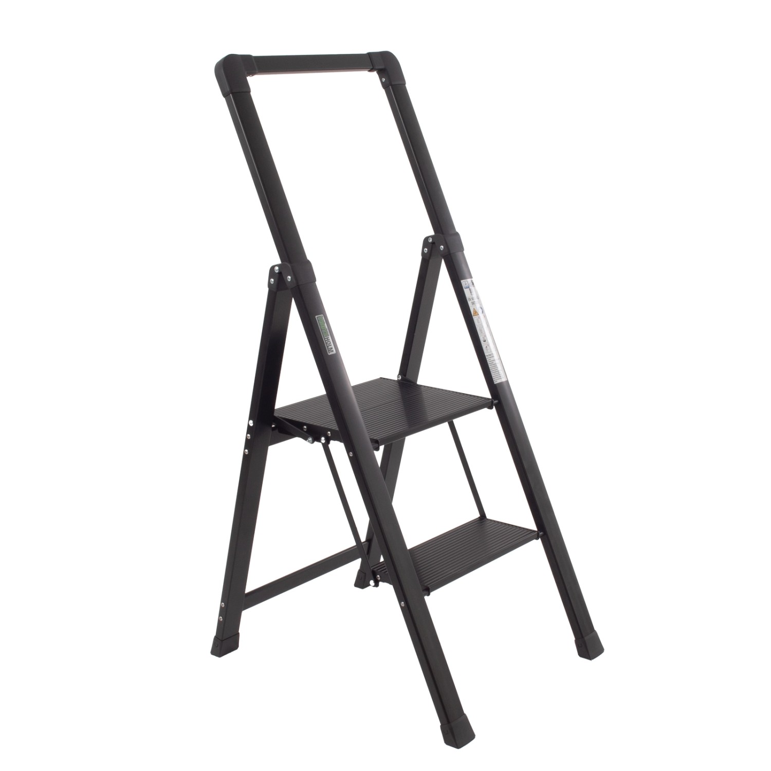 TRUTZHOLM Alu Trittleiter 2 Stufig Klappbar Handlauf 150kg Anti Rutsch Trittflächen TÜV GS Schwarz von TRUTZHOLM