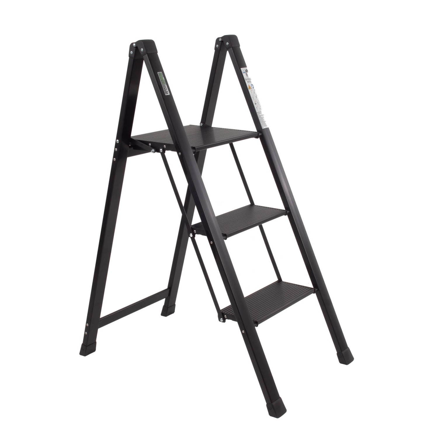 TRUTZHOLM Alu Trittleiter 3 Stufig Klappbar 150kg Anti Rutsch Trittflächen TÜV GS Schwarz von TRUTZHOLM