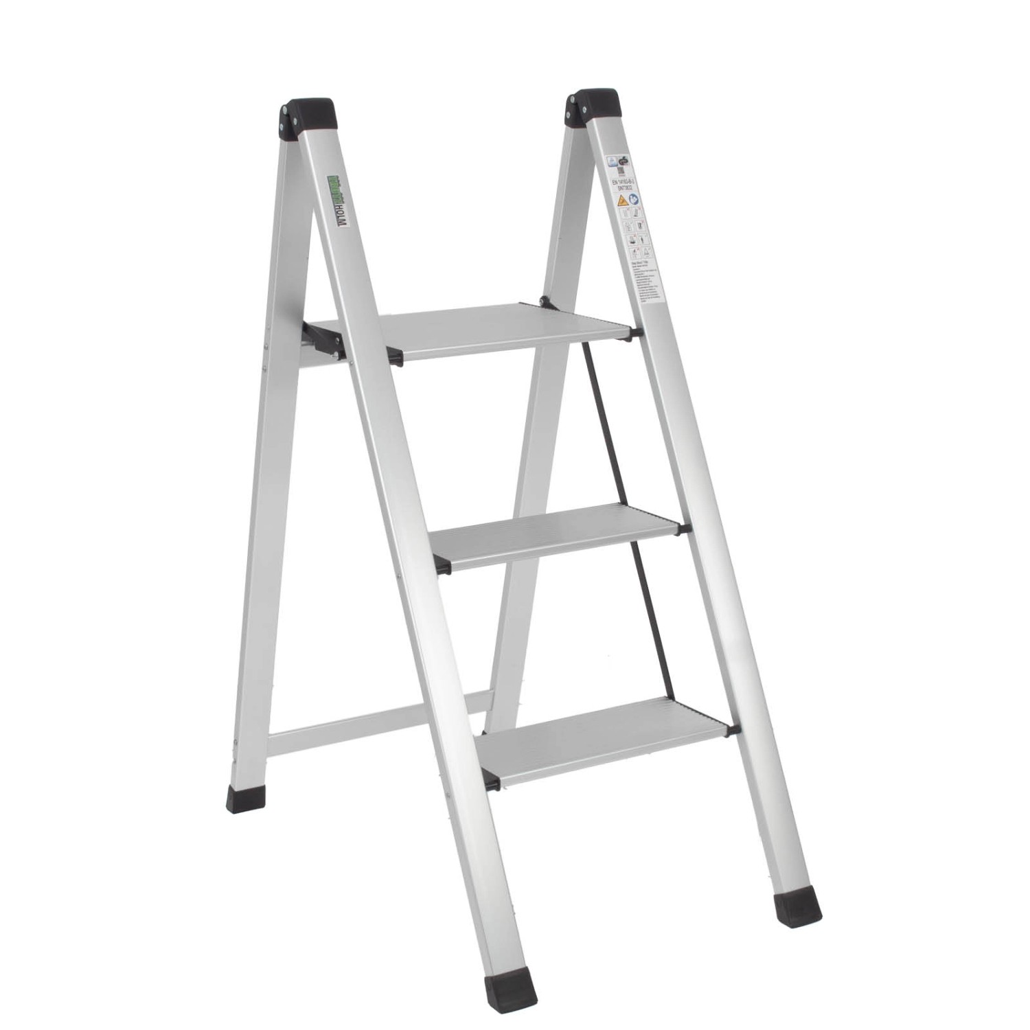 TRUTZHOLM Alu Trittleiter 3 Stufig Klappbar 150kg Anti Rutsch Trittflächen TÜV GS Silber von TRUTZHOLM