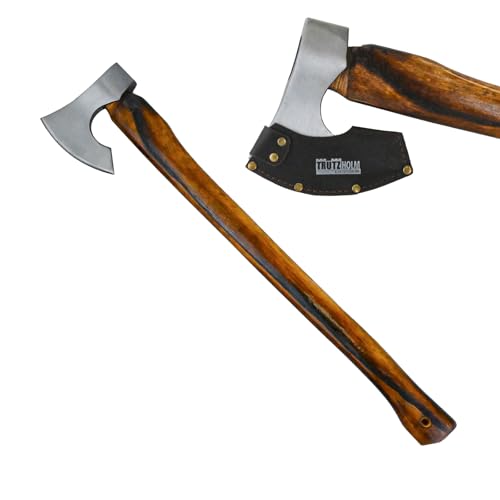 TRUTZHOLM B-Ware Axt Vintage aus C45 Stahl Griff aus Hickoryholz geflammt Freizeitbeil zum Spalten von Holz, Entasten von Bäumen mit Klingenschutz aus Leder (Axt 700 mm) von TRUTZHOLM