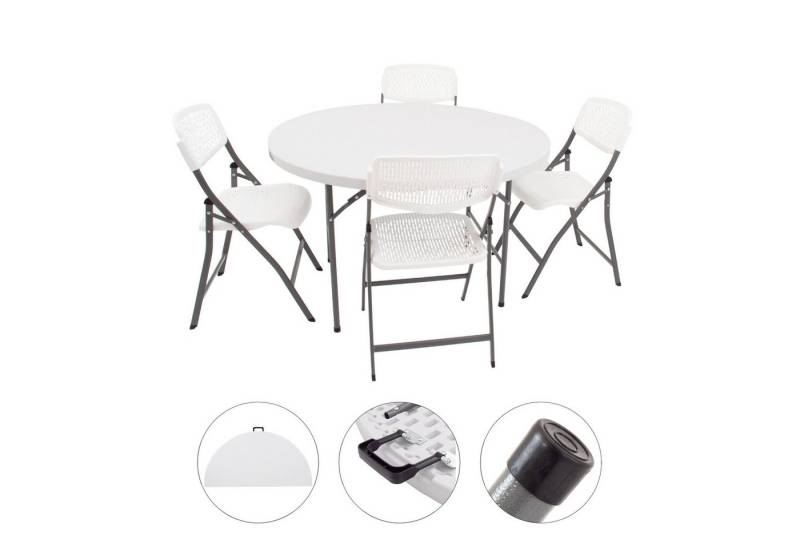 TRUTZHOLM Bierzeltgarnitur Klapptisch rund Ø 120 cm inkl. 4 Klappstühle Kunststoff Campingset, (Set, 5-tlg), Stahl pulverbeschichtet von TRUTZHOLM