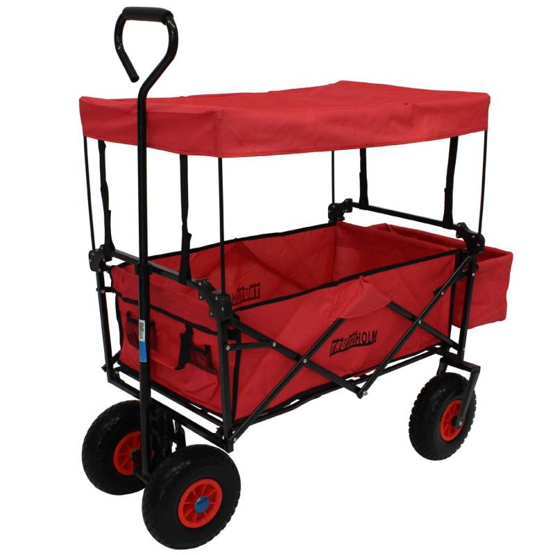 TRUTZHOLM Bollerwagen Faltbar mit Dach PU Rädern Hecktasche und Teleskopgriff von TRUTZHOLM