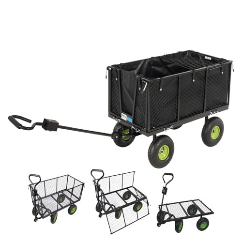 TRUTZHOLM Bollerwagen herausnehmbare Plane bis 550kg belastbar Handwagen Gitterwagen Gartenwagen Transportwagen | mit Rasentraktorkupplung an der Deichsel oder Handgriff gepolstert von TRUTZHOLM