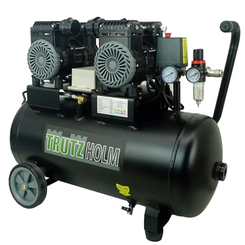 TRUTZHOLM Brushless Silent Flüsterkompressor innenbeschichtet 1500W / 50 Liter silent leise 62dB, Druckluft Kompressor, ölfrei, 8 bar, 1500 W, Ansaugleistung 256 L/Min von TRUTZHOLM