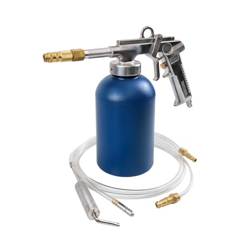 TRUTZHOLM Druckbecherpistole mit 1100 ml Tank aus robustem Stahl 4-6 bar 1/4" Lufteinlass Hohlraumpistole zur Hohlraumversiegelung Unterbodenschutz inkl. Schläuche Hakendüse Runddüse von TRUTZHOLM