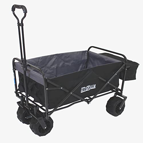 TRUTZHOLM Faltbarer Bollerwagen mit Breitreifen ob für Ausflüge oder den täglichen Einkauf (Schwarz, ohne Dach) von TRUTZHOLM